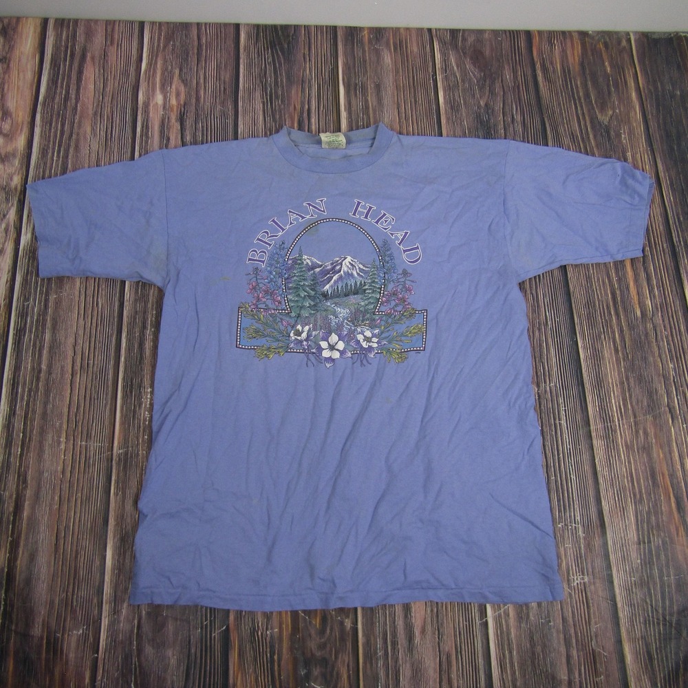 Prairie Mountain T-Shirt Mens XL Blue Brian Head Utah Vintage 90s Cotton USA